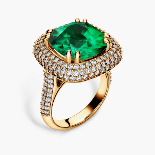 Pierścionek Savicki: złoty, szmaragd, diamenty